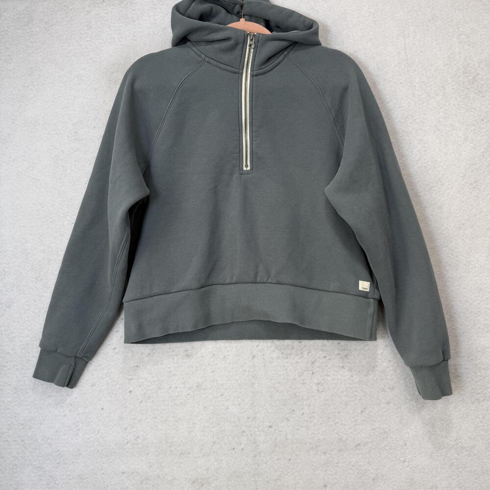 Vuori Hoodie Womens Medium Gray 1/4 Zip Fleece Pullover Organic Cotton Lined